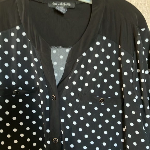 FINAL MARKDOWN Elie McCarthy Black and White Polka Dot Blouse 2x - Picture 2 of 7